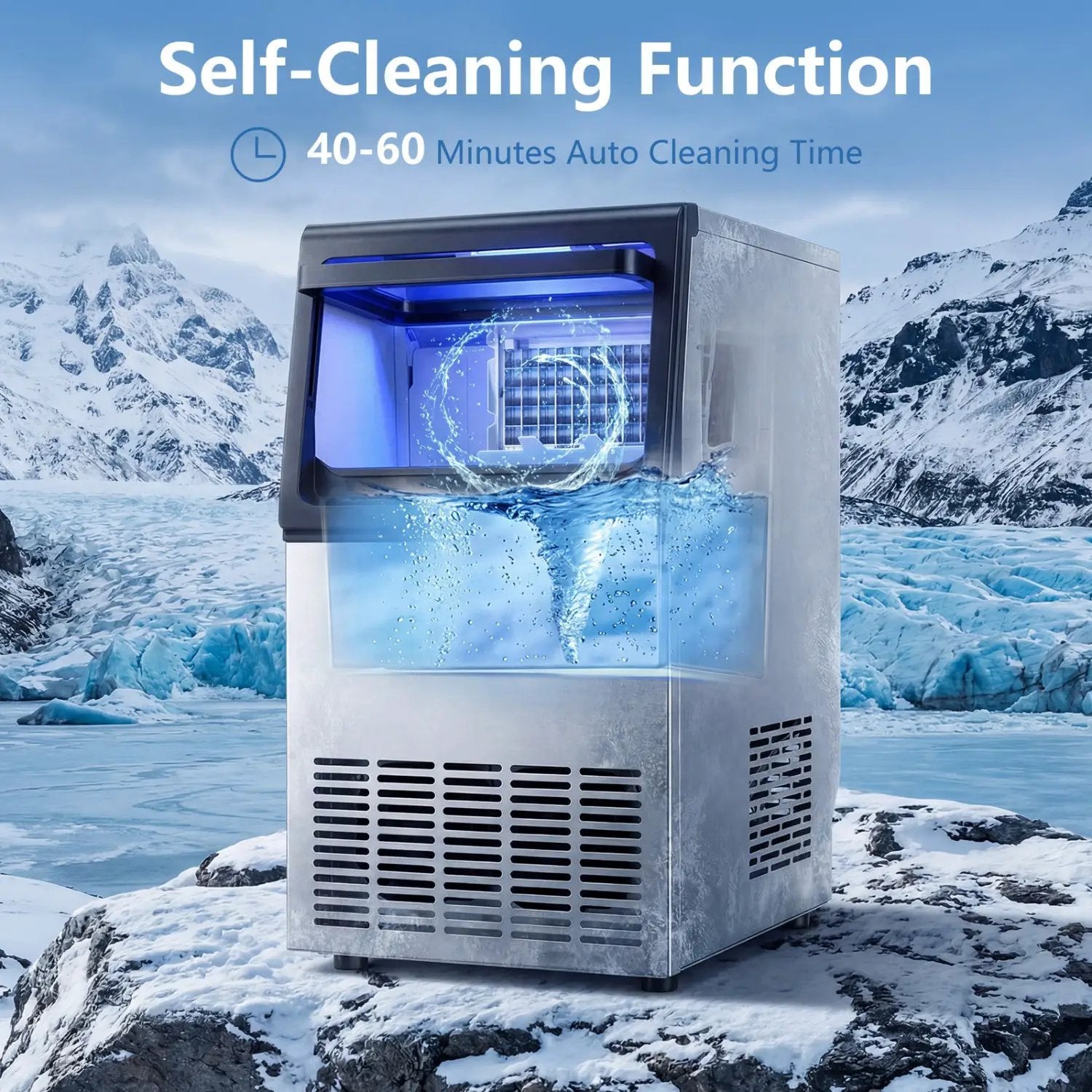 Stainless Steel Spray Ice Maker 80 Lbs Per Day with Clear Hard Ice Machine by DirectDeals