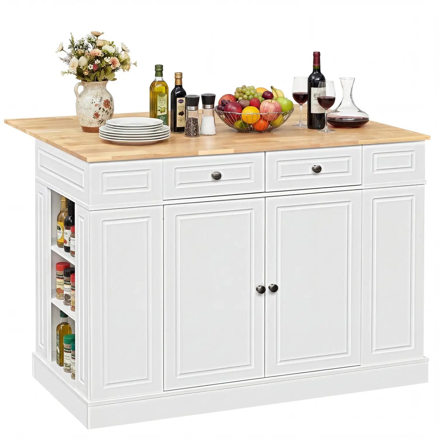 Kitchen Island with Storage with 2 Counter Height Solid Wood Bar Stools Set by DirectDeals
