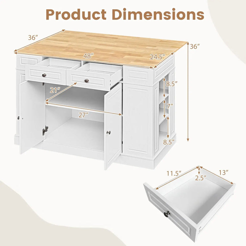 Kitchen Island with Storage with 2 Counter Height Solid Wood Bar Stools Set by DirectDeals