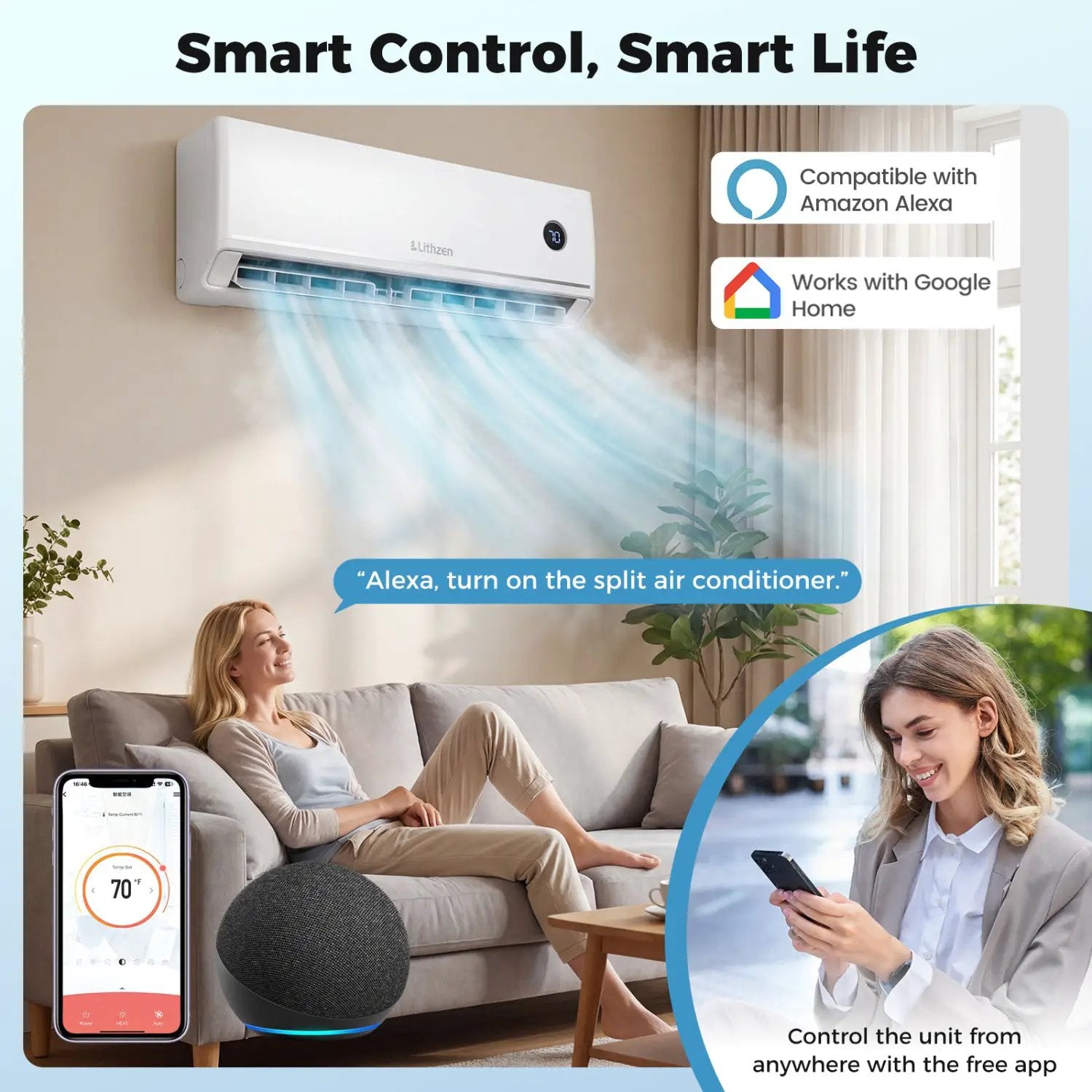 12000 BTU Smart Mini Split AC/Heater Works with Alexa & Google Assistant by DirectDeals