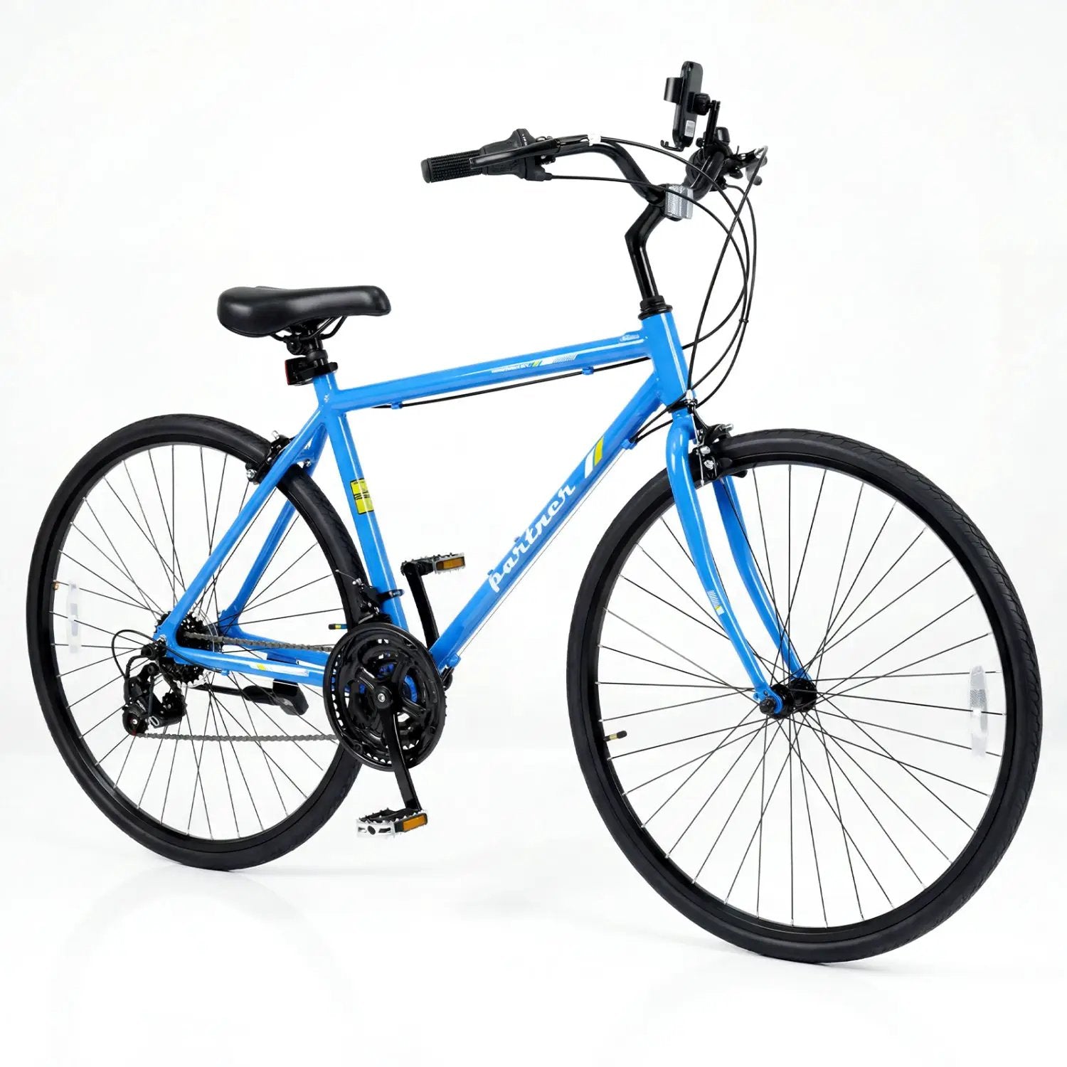 700C Hybrid Bike for Adult with 18-Speed Shimano Drivetrain and Phone Holder by DirectDeals