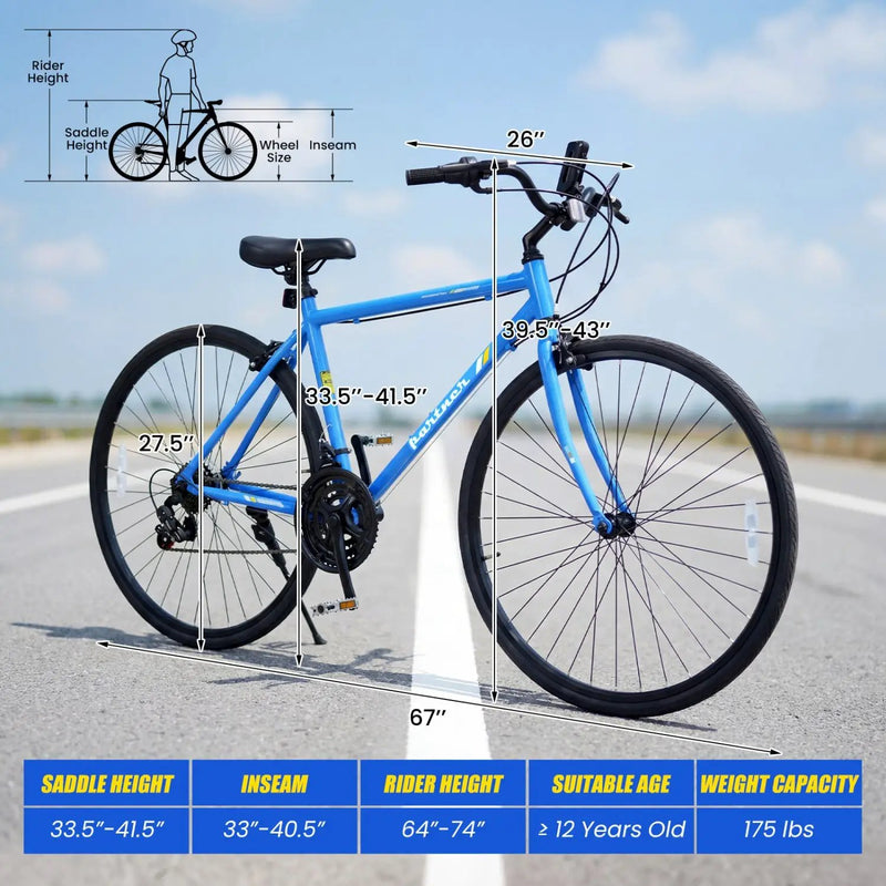 700C Hybrid Bike for Adult with 18-Speed Shimano Drivetrain and Phone Holder by DirectDeals