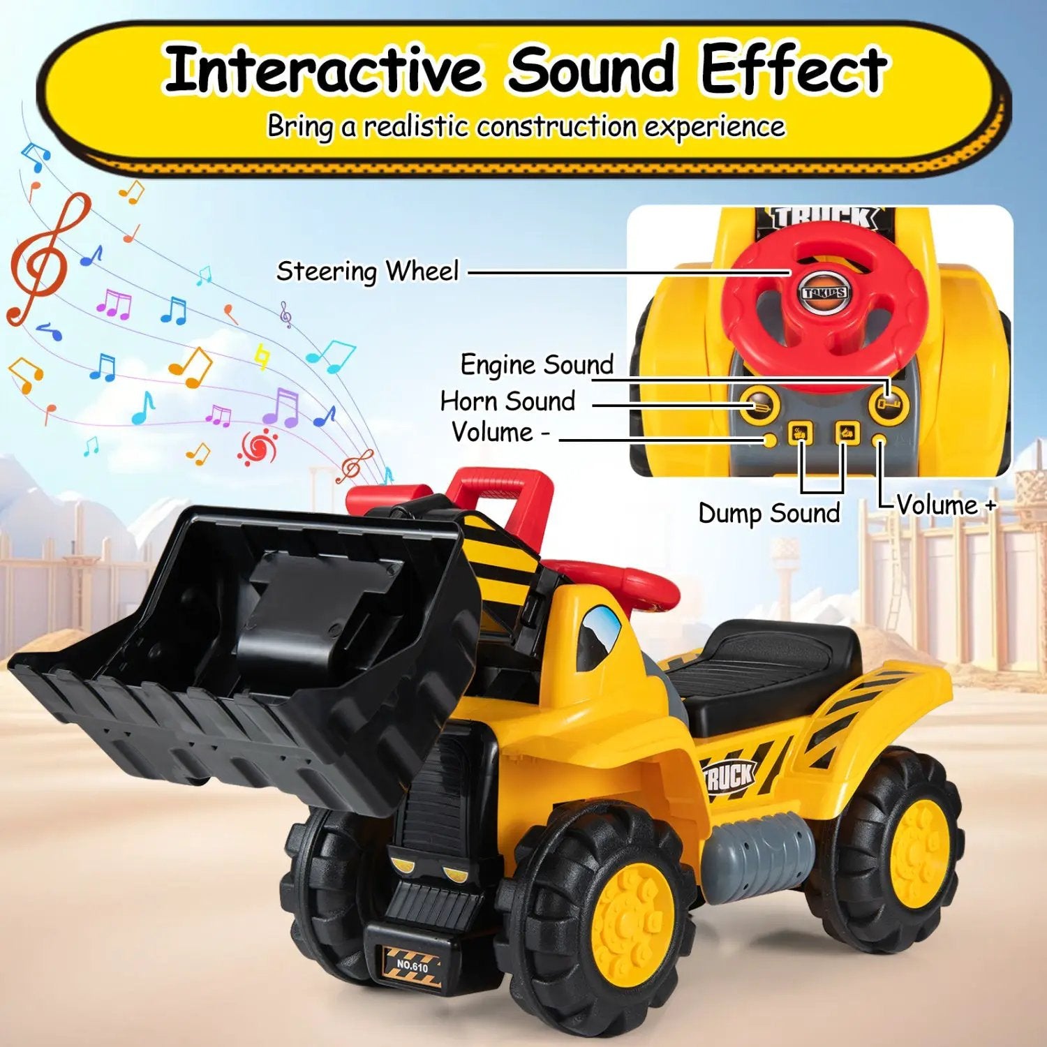 3-in-1 Ride on Excavator Bulldozer Detachable with Engine Sound and Helmet by DirectDeals