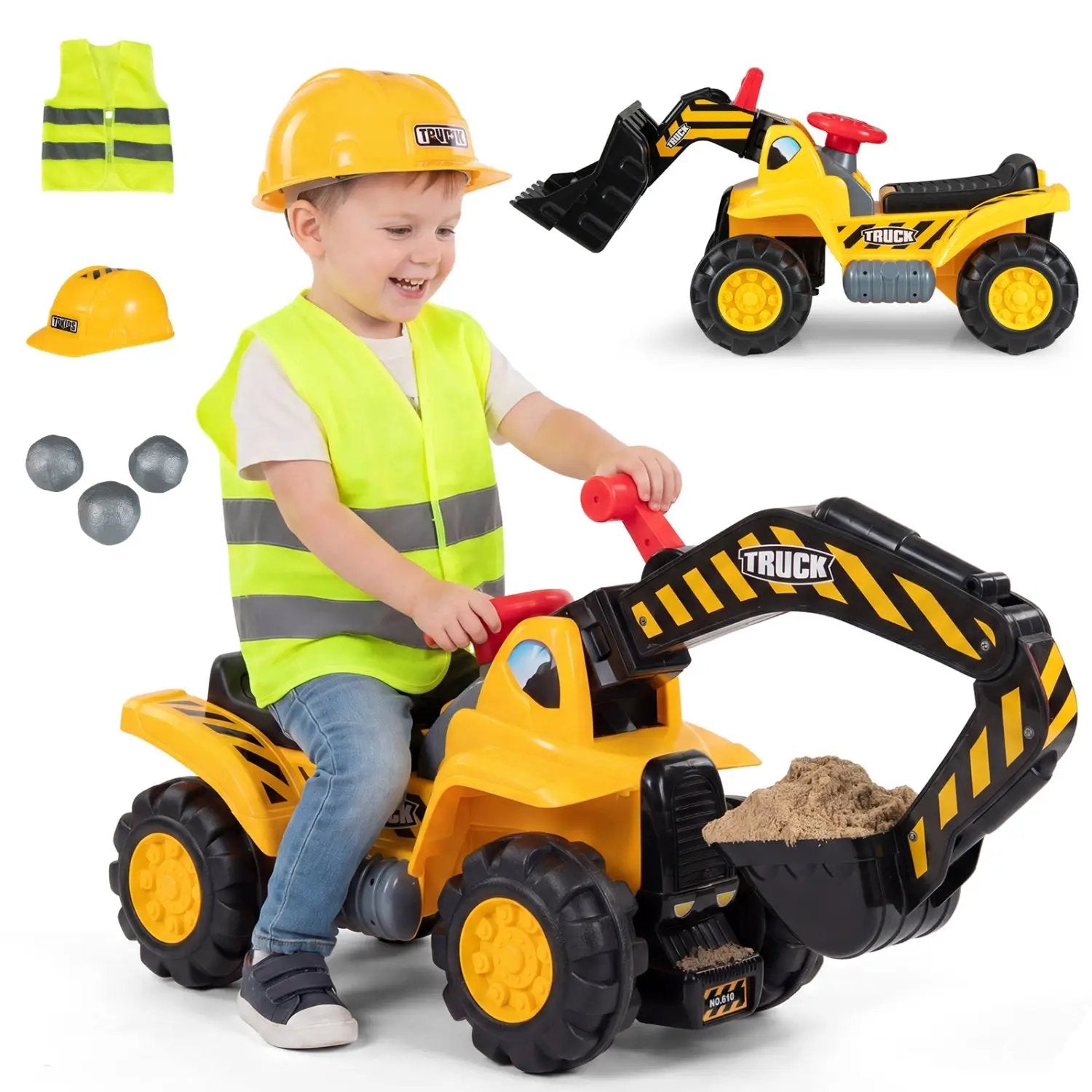 3-in-1 Ride on Excavator Bulldozer Detachable with Engine Sound and Helmet by DirectDeals