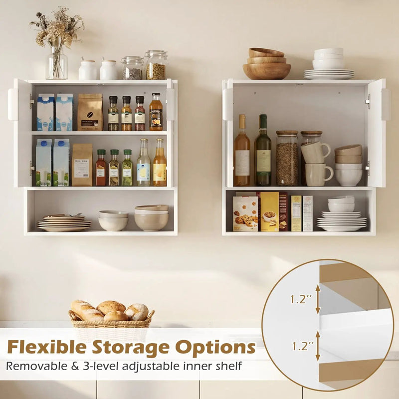 Bathroom Wall Cabinet with 2 Fluted Doors and Open Cube and Adjustable Shelf by DirectDeals