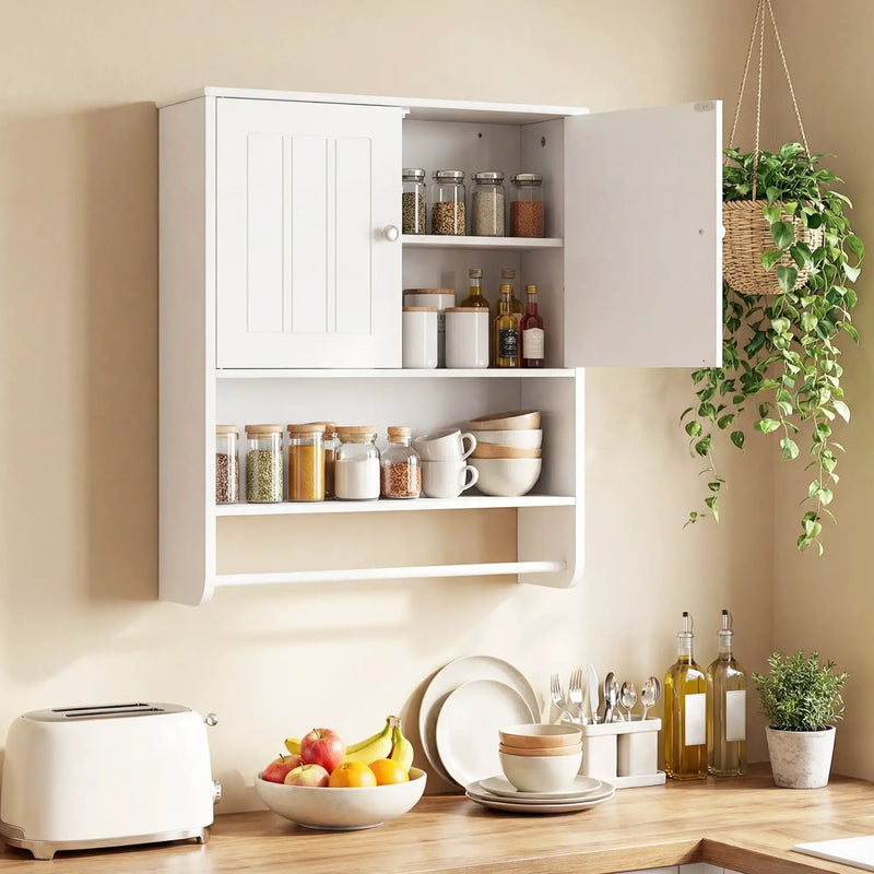 Bathroom Wall Cabinet with Towel Bar and Open Shelf and Adjustable Shelf by DirectDeals