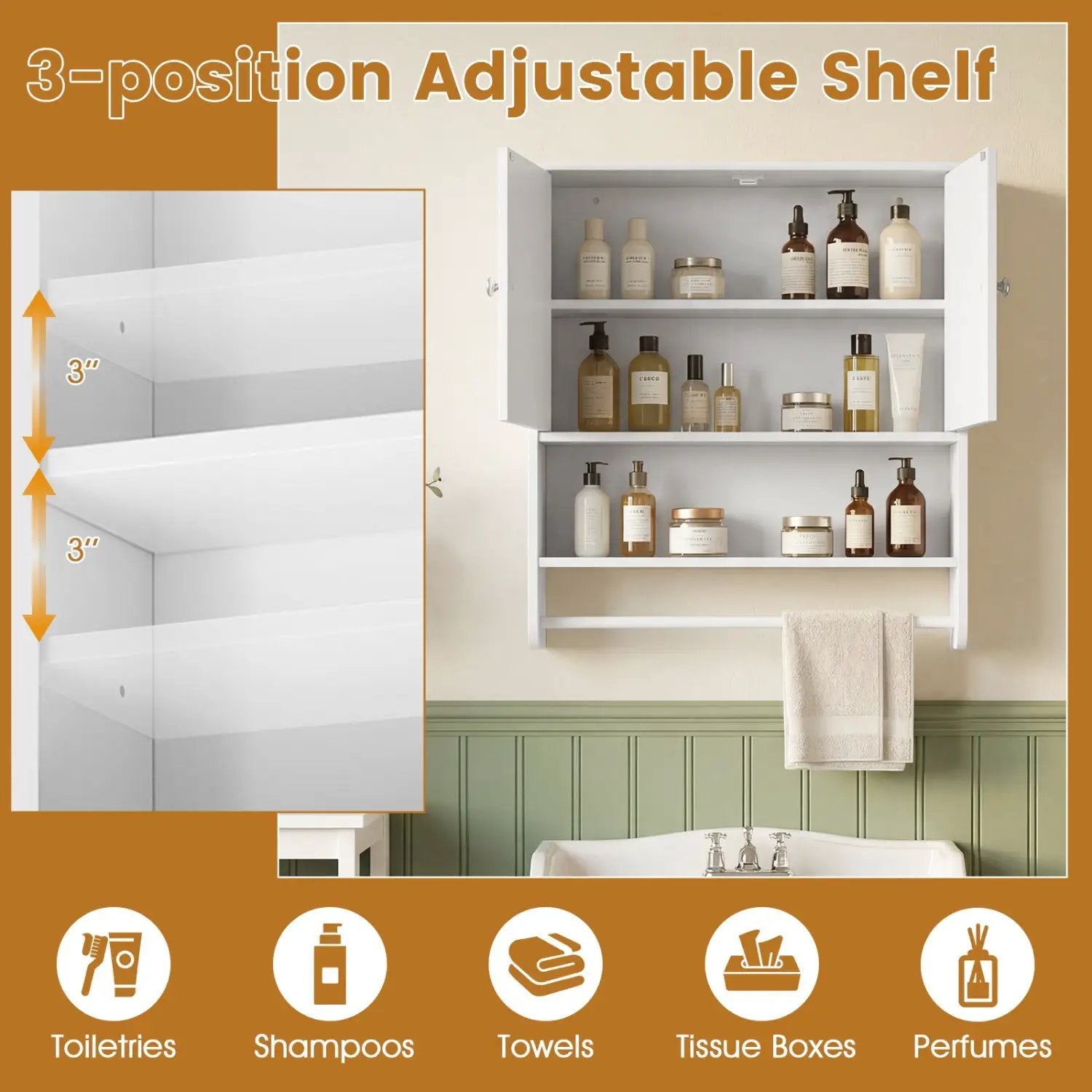 Bathroom Wall Cabinet with Towel Bar and Open Shelf and Adjustable Shelf by DirectDeals