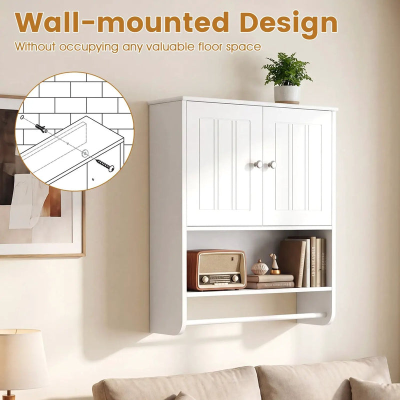 Bathroom Wall Cabinet with Towel Bar and Open Shelf and Adjustable Shelf by DirectDeals