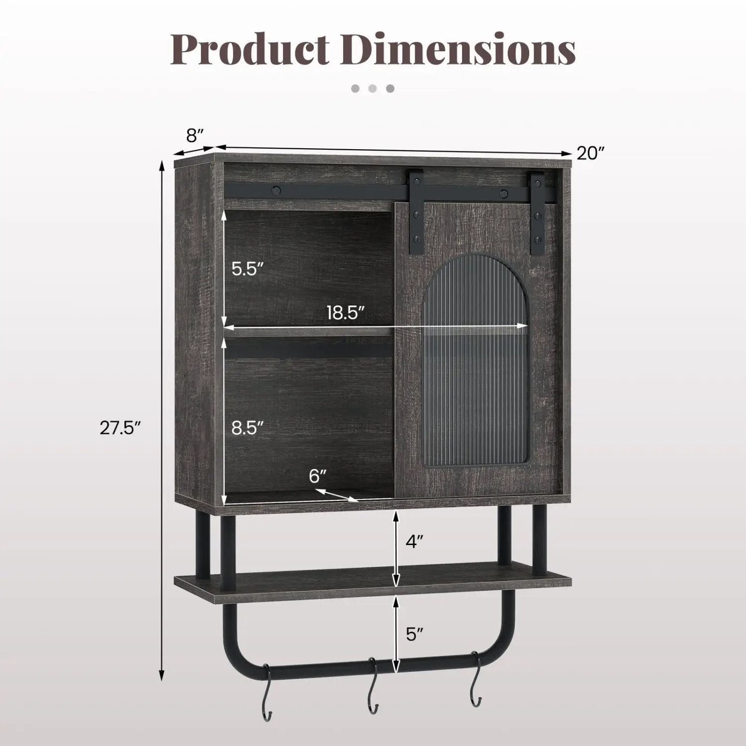 Bathroom Wall Cabinet with Sliding Barn Door and Metal Hanging Bar with 3 Hooks by DirectDeals