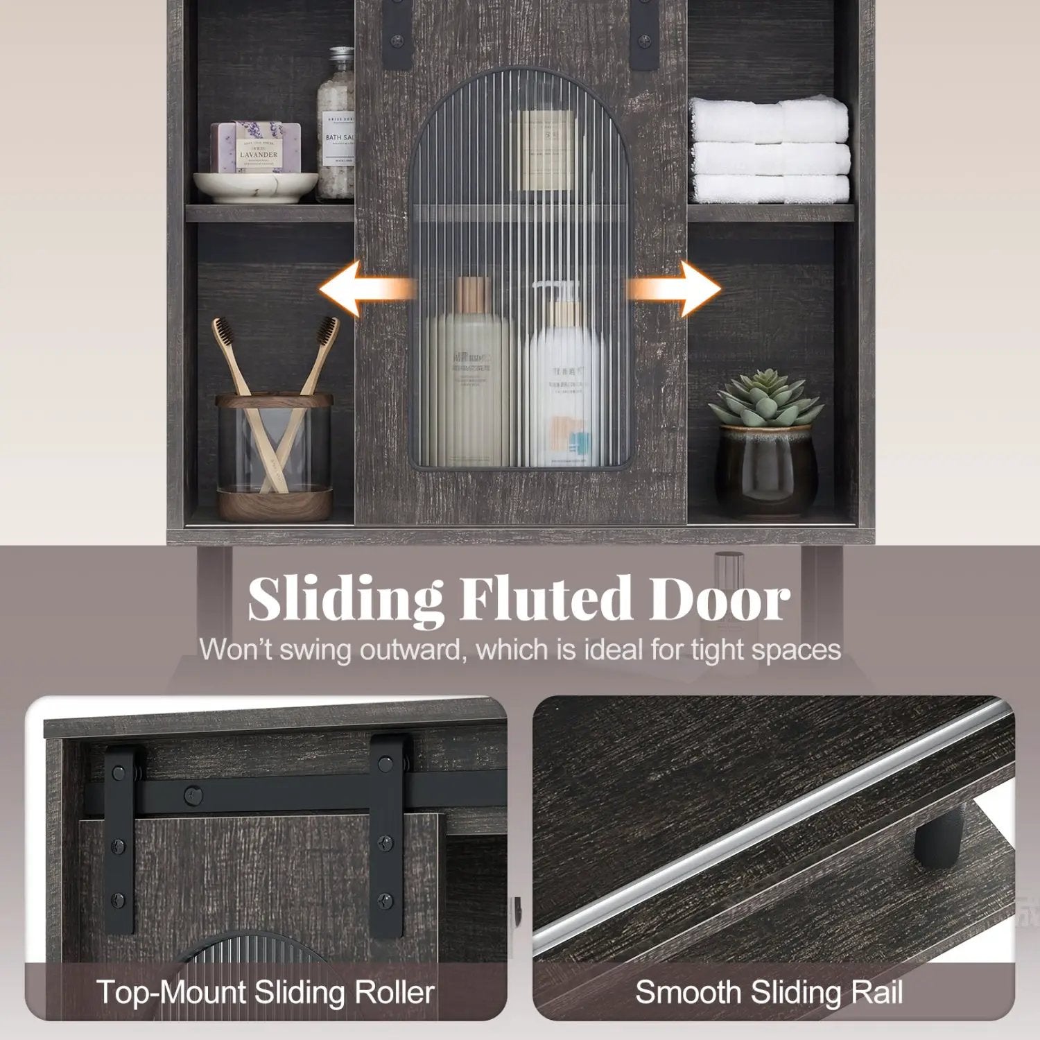 Bathroom Wall Cabinet with Sliding Barn Door and Metal Hanging Bar with 3 Hooks by DirectDeals