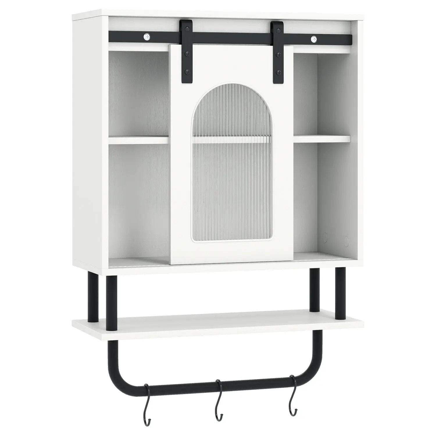 Bathroom Wall Cabinet with Sliding Barn Door and Metal Hanging Bar with 3 Hooks by DirectDeals