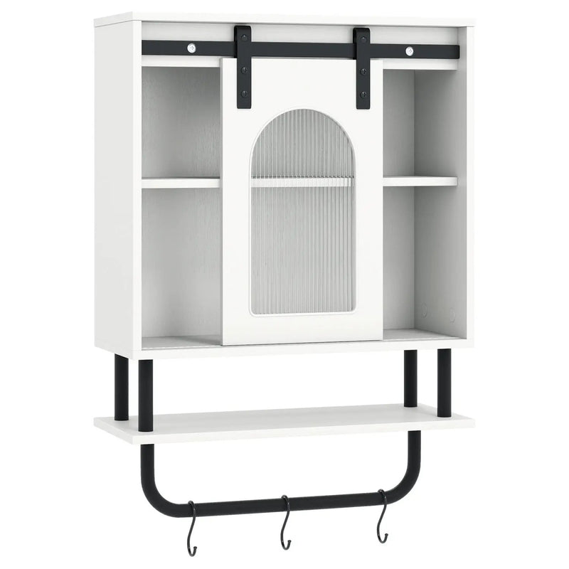 Bathroom Wall Cabinet with Sliding Barn Door and Metal Hanging Bar with 3 Hooks by DirectDeals