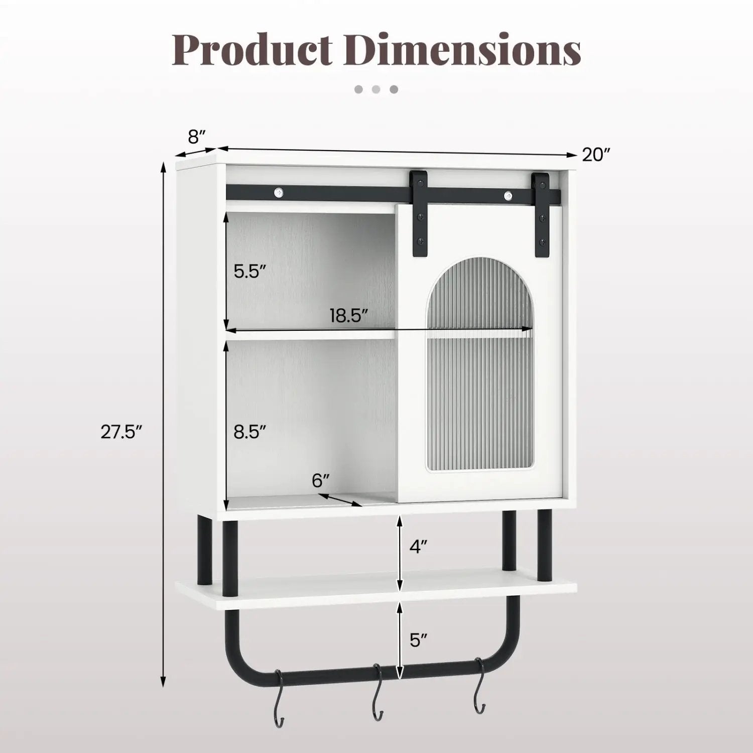 Bathroom Wall Cabinet with Sliding Barn Door and Metal Hanging Bar with 3 Hooks by DirectDeals