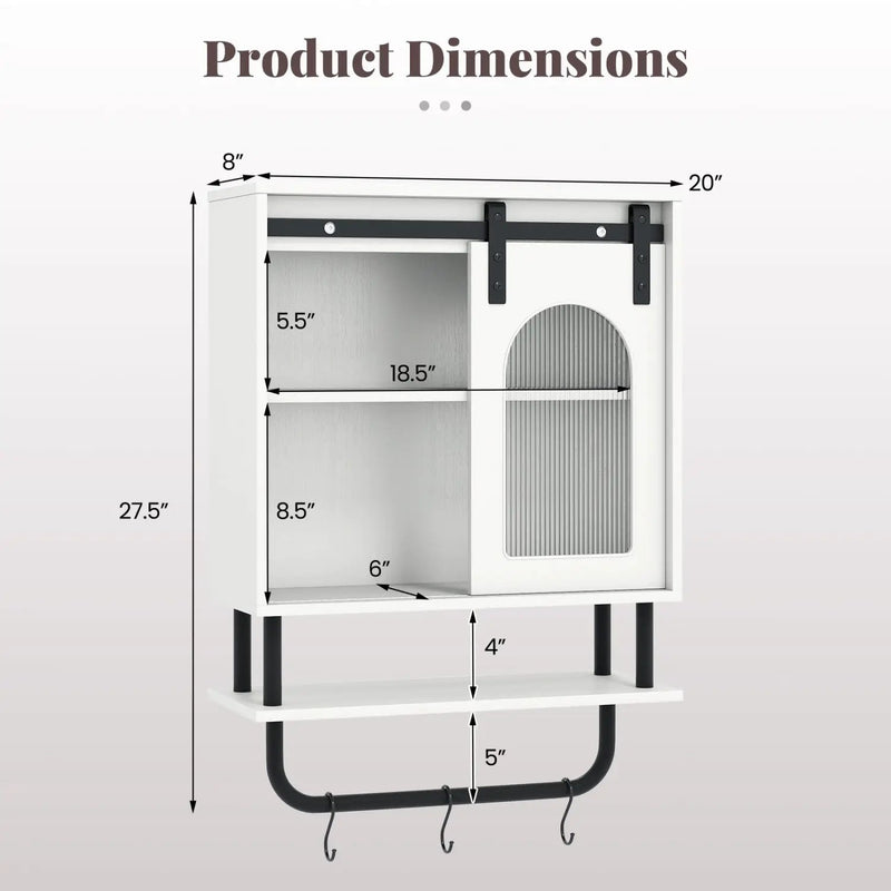 Bathroom Wall Cabinet with Sliding Barn Door and Metal Hanging Bar with 3 Hooks by DirectDeals