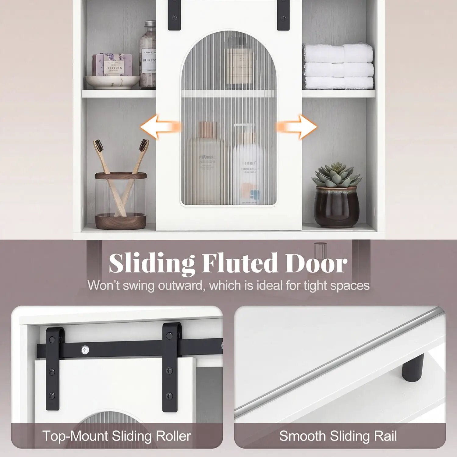 Bathroom Wall Cabinet with Sliding Barn Door and Metal Hanging Bar with 3 Hooks by DirectDeals