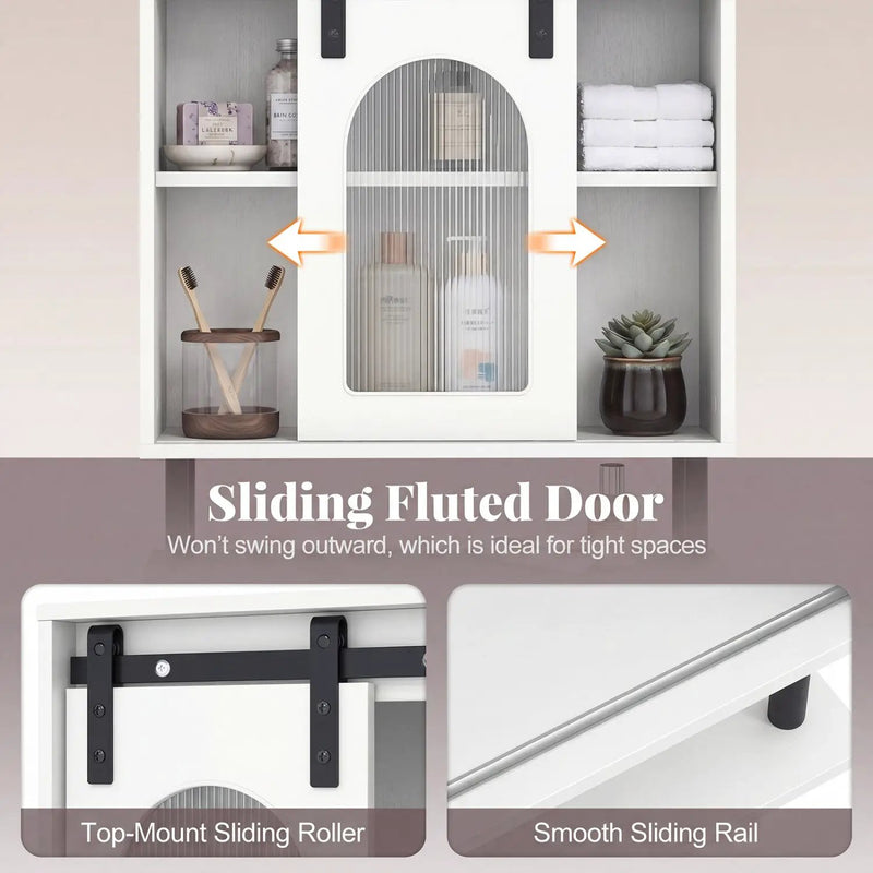 Bathroom Wall Cabinet with Sliding Barn Door and Metal Hanging Bar with 3 Hooks by DirectDeals