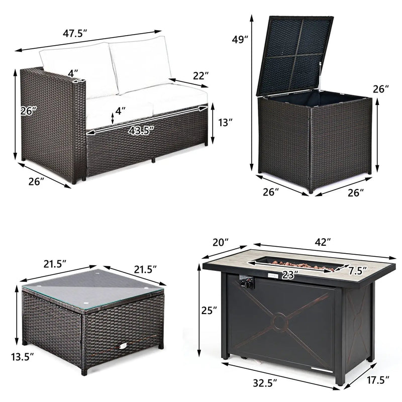 5-Piece Patio Furniture Set with Propane Fire Pit Table by DirectDeals