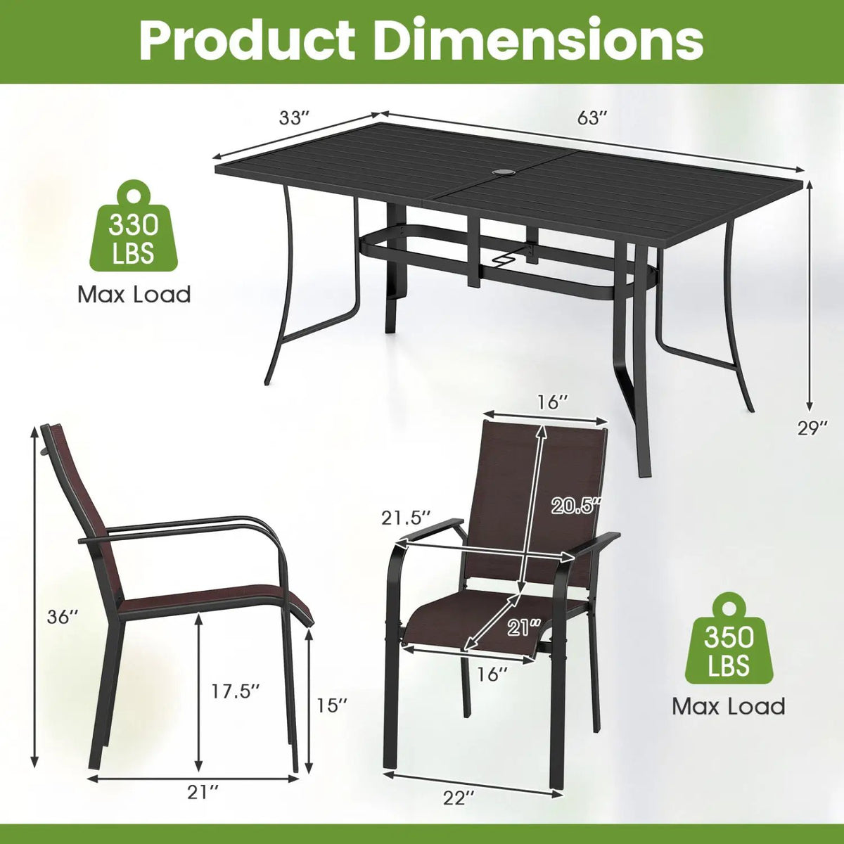 7-Piece Patio Dining Set for 6 with Rectangle Metal Table and Stackable Breathable Mesh Armchairs, photo 4 of 16