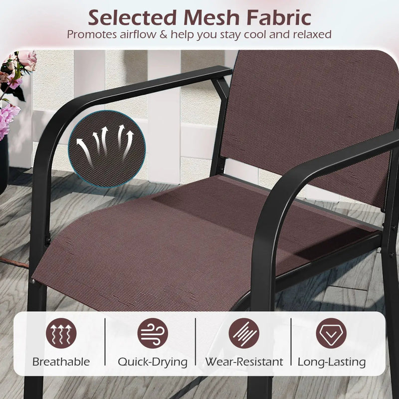7-Piece Patio Dining Set for 6 with Rectangle Metal Table and Stackable Breathable Mesh Armchairs by DirectDeals
