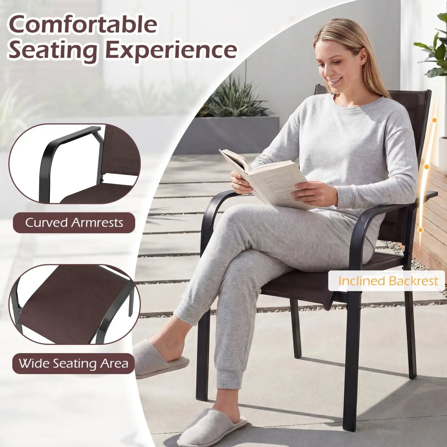 7-Piece Patio Dining Set for 6 with Rectangle Metal Table and Stackable Breathable Mesh Armchairs by DirectDeals