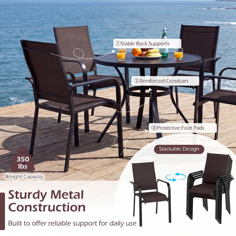 7-Piece Patio Dining Set for 6 with Rectangle Metal Table and Stackable Breathable Mesh Armchairs by DirectDeals