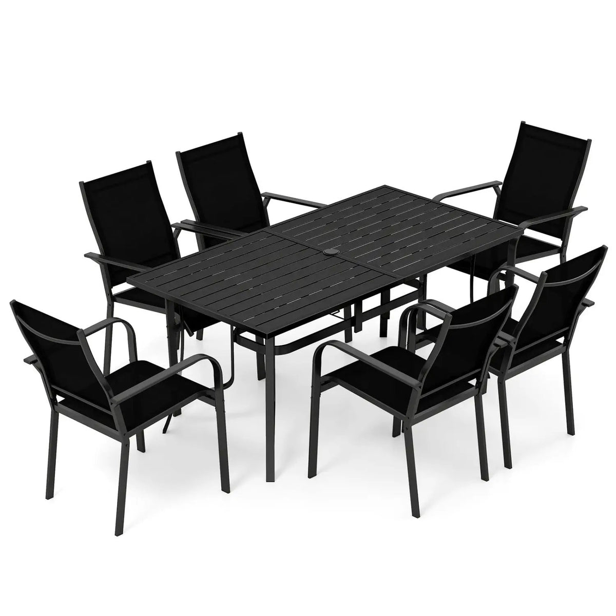 7-Piece Patio Dining Set for 6 with Rectangle Metal Table and Stackable Breathable Mesh Armchairs, photo 2 of 16