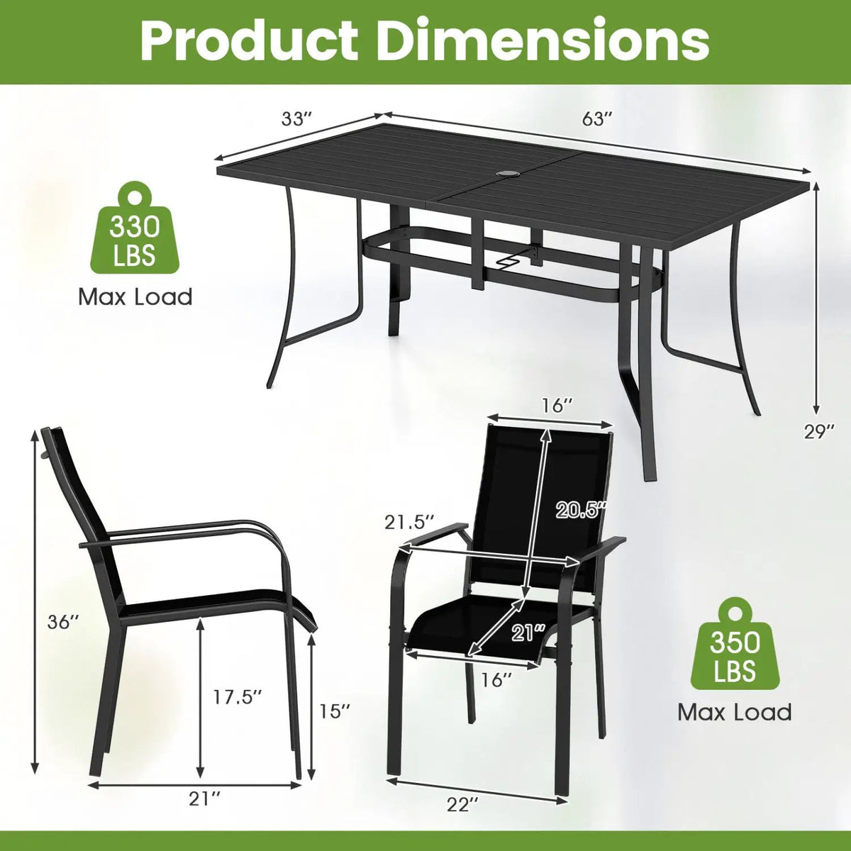 7-Piece Patio Dining Set for 6 with Rectangle Metal Table and Stackable Breathable Mesh Armchairs, photo 12 of 16