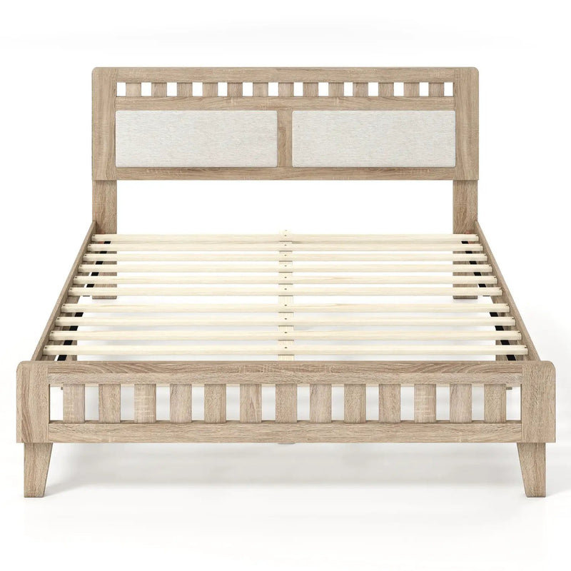 Queen Wood Bed Frame with Upholstered Headboard by DirectDeals