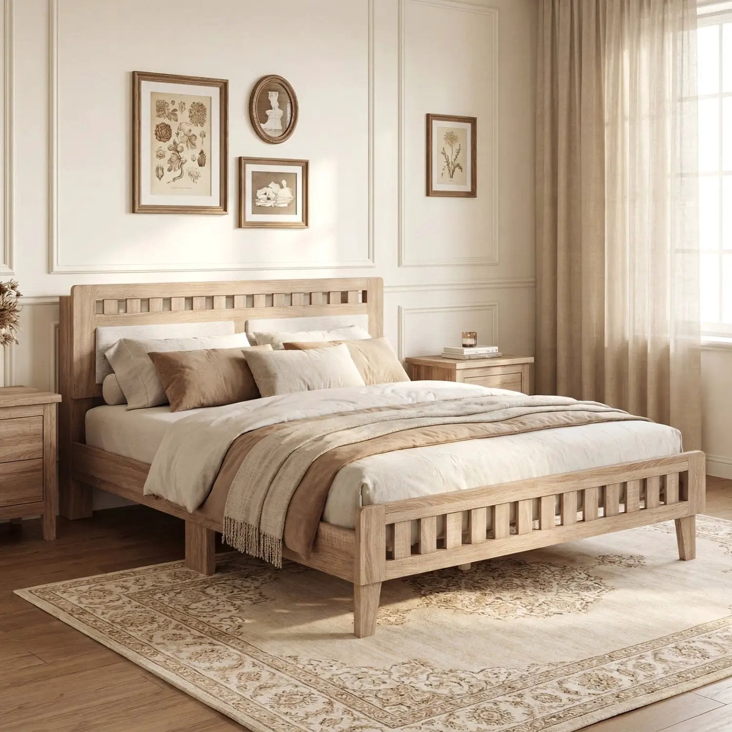 Queen Wood Bed Frame with Upholstered Headboard by DirectDeals