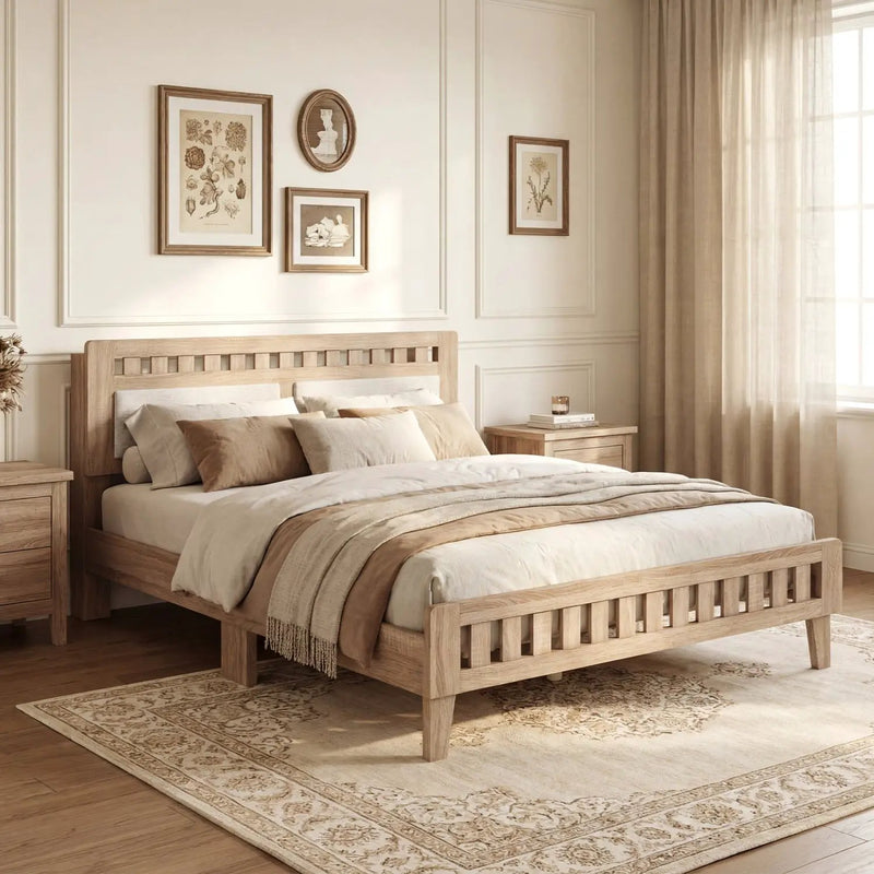 Queen Wood Bed Frame with Upholstered Headboard by DirectDeals