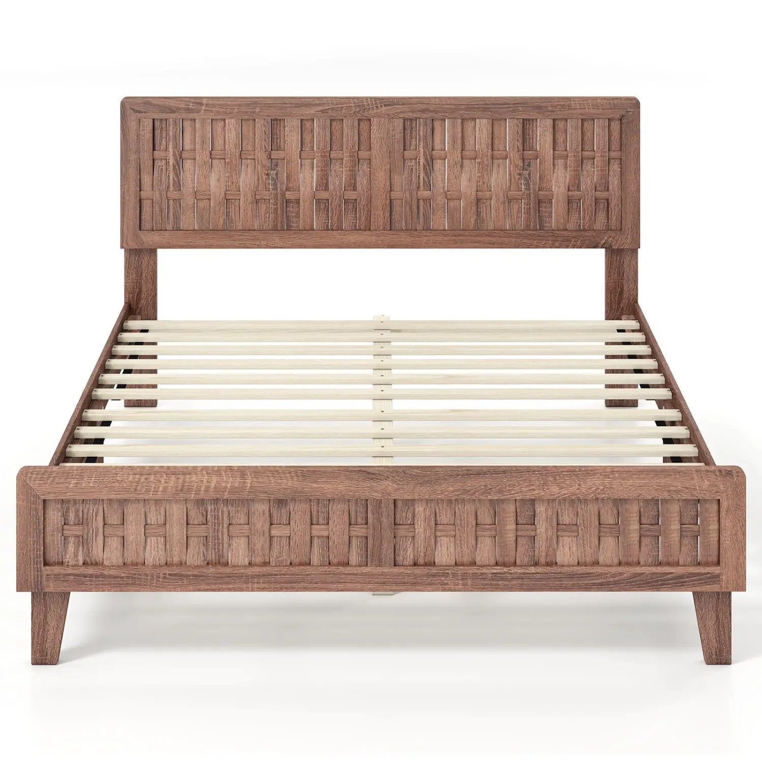 Mid Century Queen Size Bed Frame with Woven Accent Headboard by DirectDeals