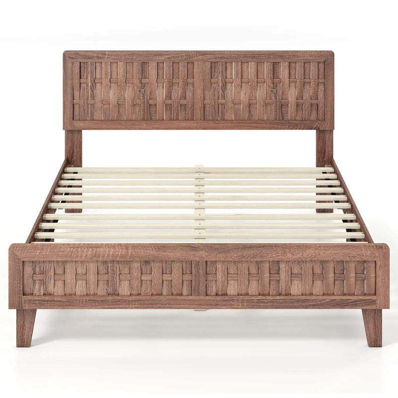 Mid Century Queen Size Bed Frame with Woven Accent Headboard by DirectDeals