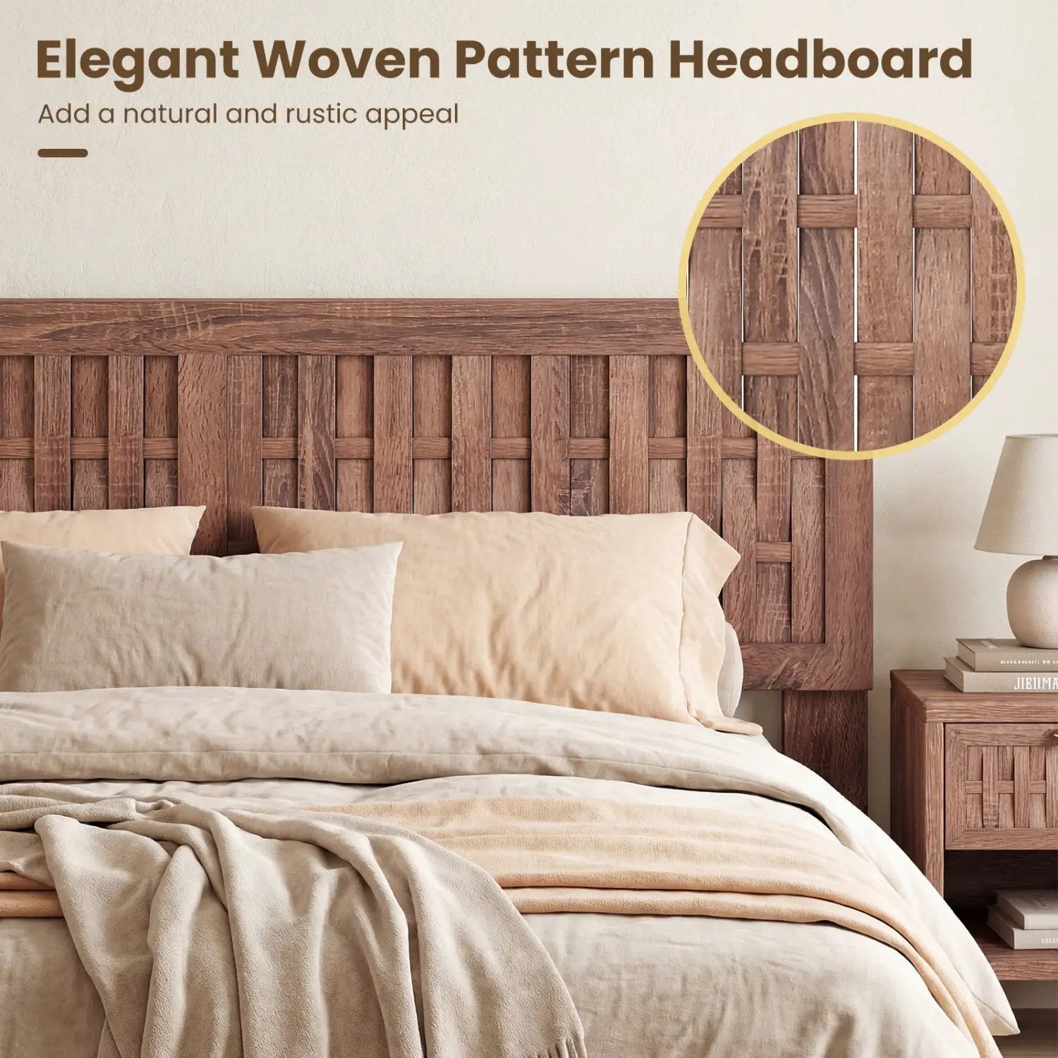 Mid Century Queen Size Bed Frame with Woven Accent Headboard by DirectDeals