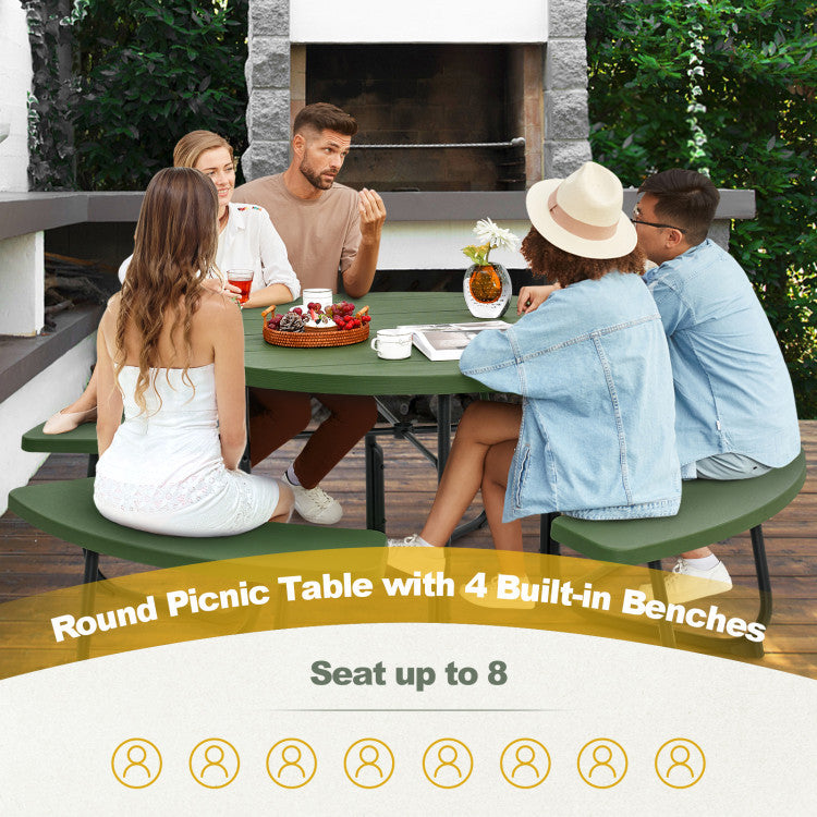 3-Piece Round Picnic Table Set with 10FT Solar LED Tilt Umbrella and Base for Patio Backyard by DirectDeals