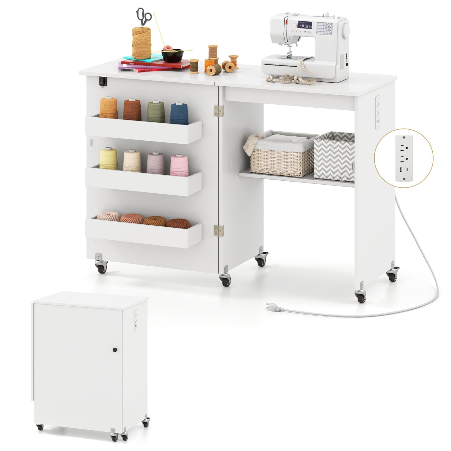 Sewing Machine and Table Set with Charging Station Folding Craft Desk and Beginner Sewing Machine by DirectDeals