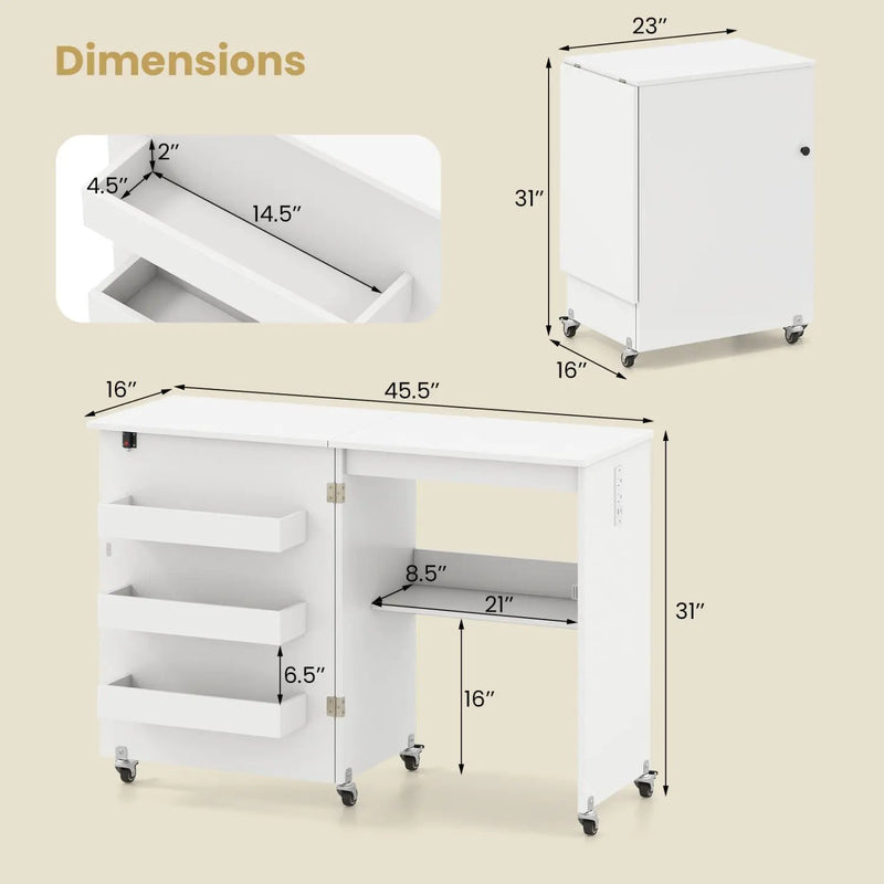 Sewing Machine and Table Set with Charging Station Folding Craft Desk and Beginner Sewing Machine by DirectDeals
