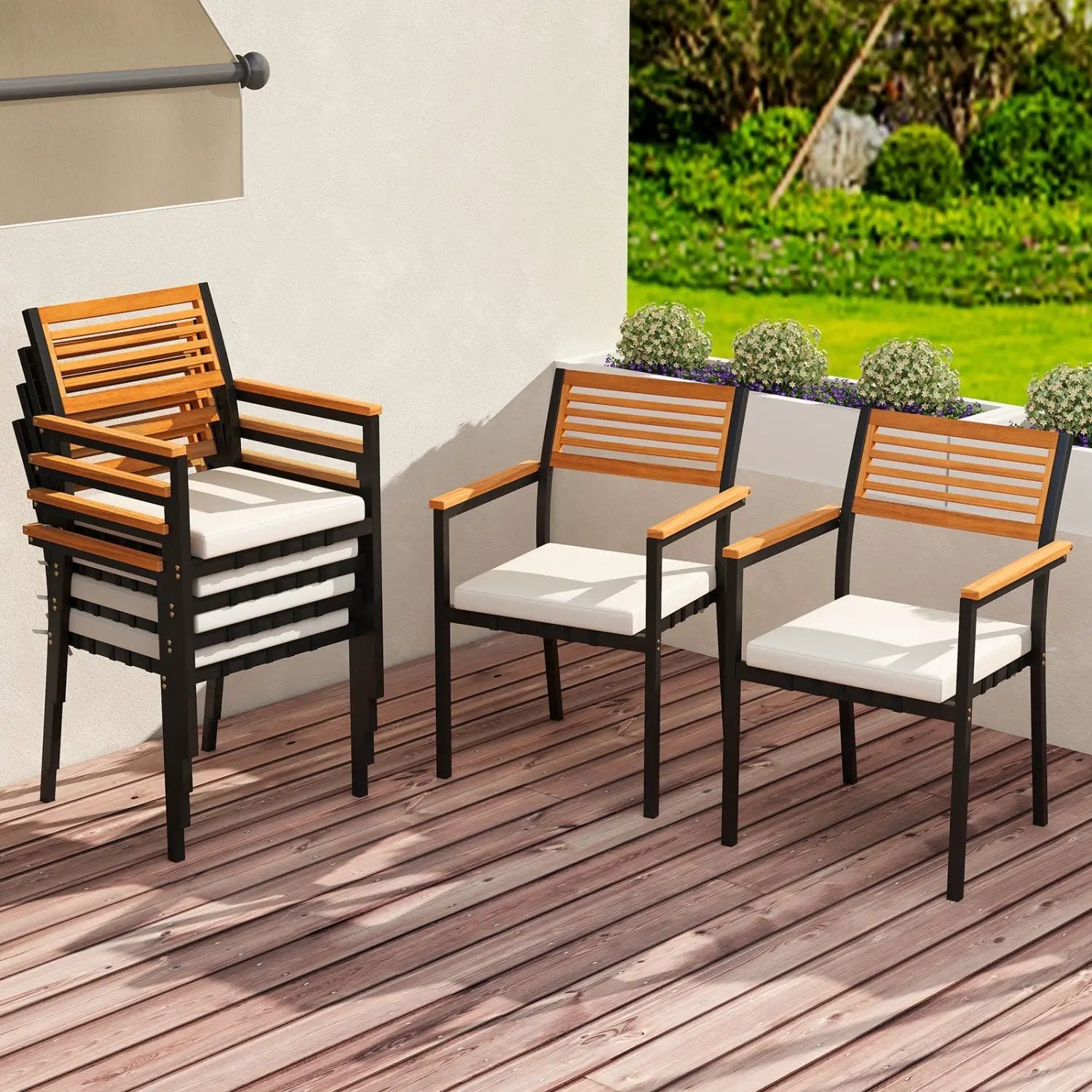 Stackable Patio Dining Chairs Set of 6 with Cushions by DirectDeals