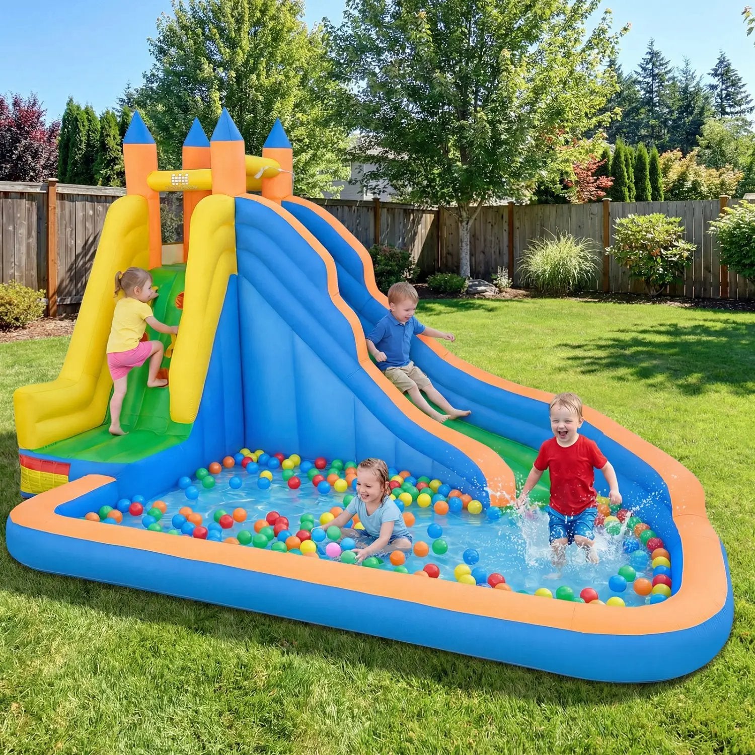 Inflatable Water Slide with Curved Slide and 680W Blower by DirectDeals