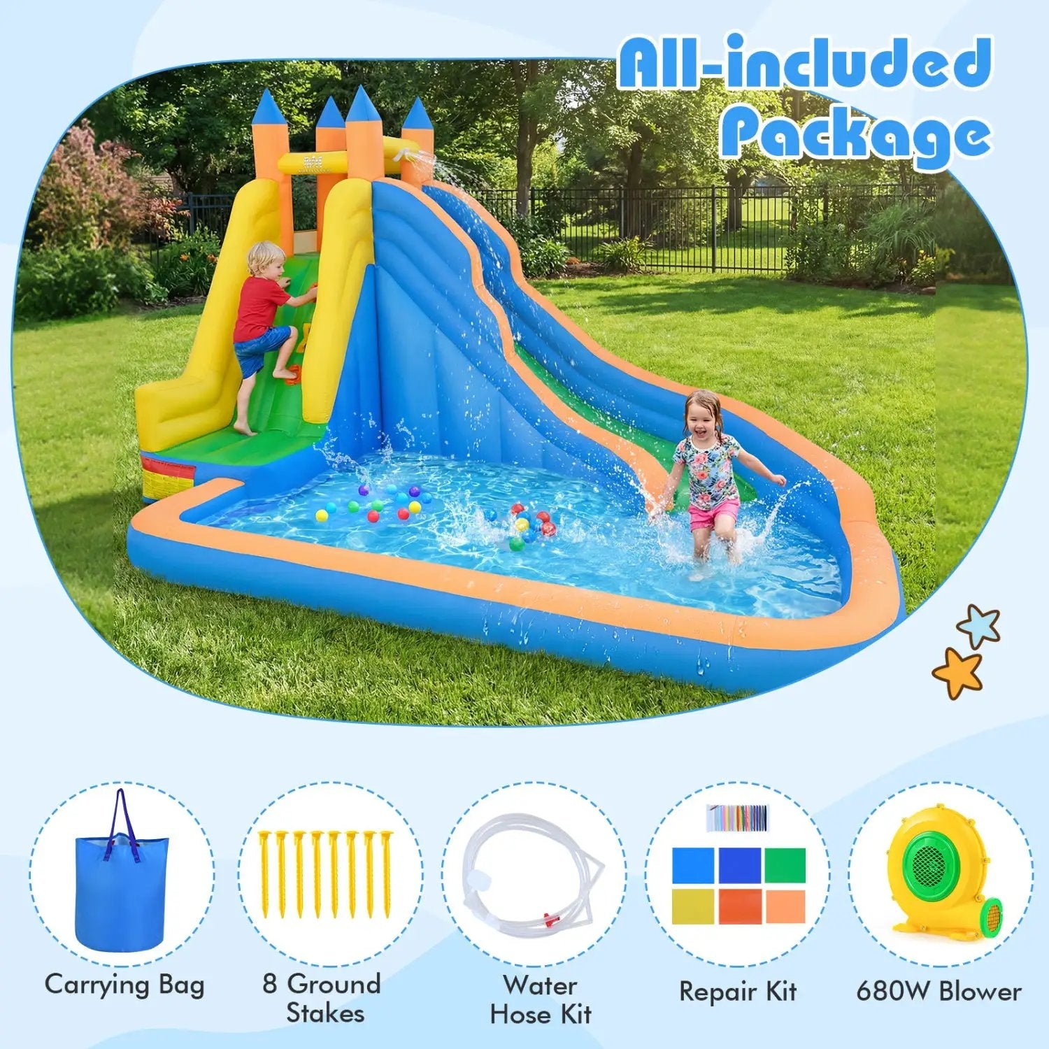 Inflatable Water Slide with Curved Slide and 680W Blower by DirectDeals