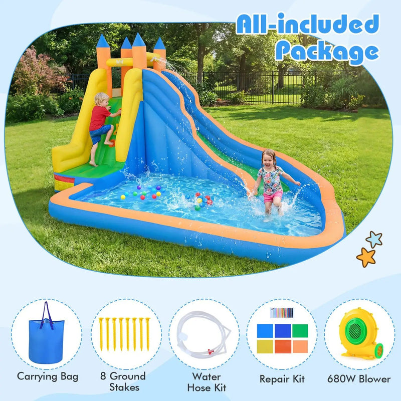 Inflatable Water Slide with Curved Slide and 680W Blower by DirectDeals