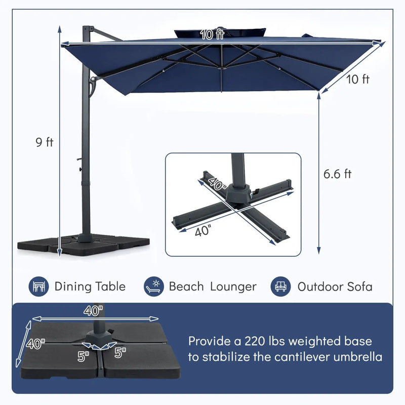 10 FT Cantilever Patio Umbrella with 220 LBS Base by DirectDeals
