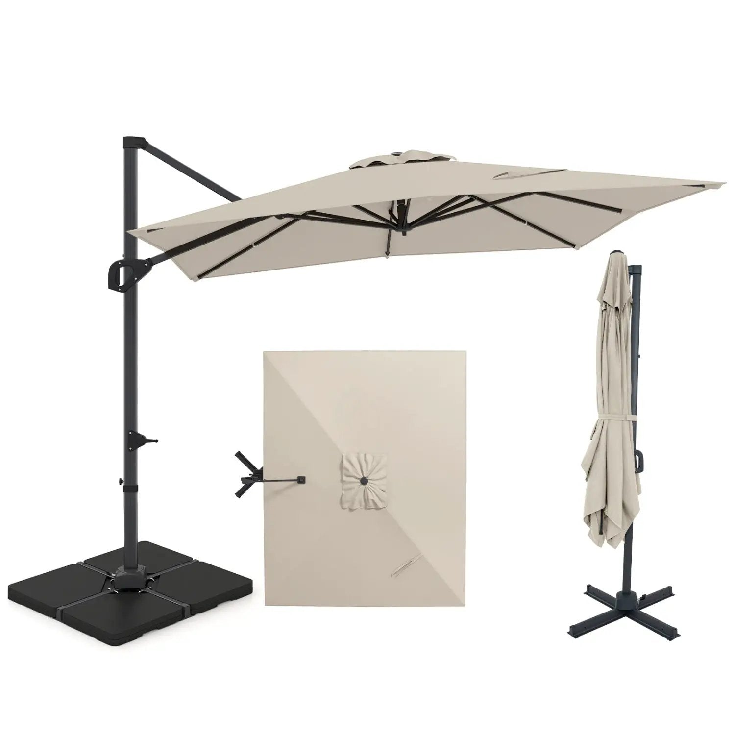 Offset Hanging Patio Umbrella 11x9 ft with 220 lb Base by DirectDeals
