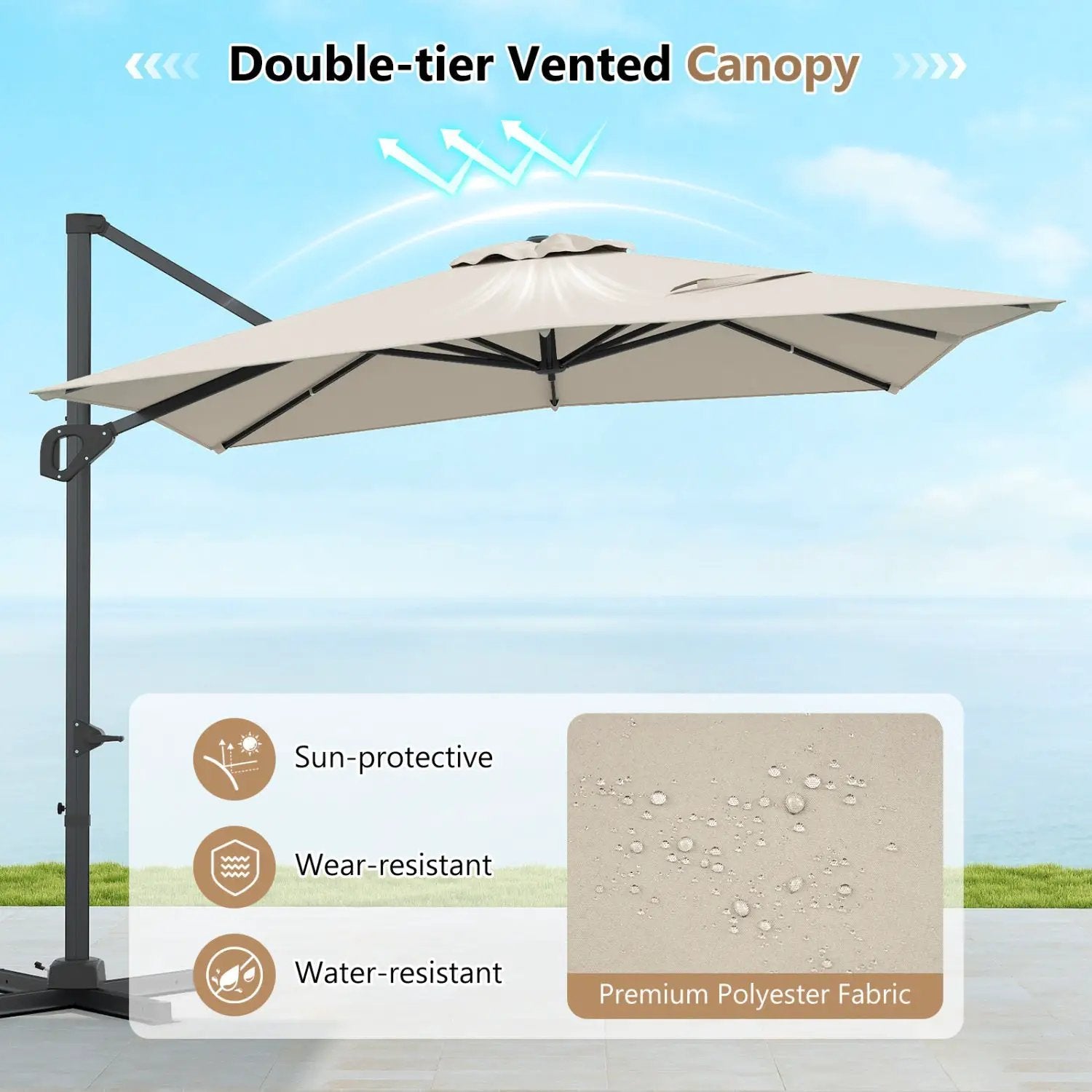 Offset Hanging Patio Umbrella 11x9 ft with 220 lb Base by DirectDeals