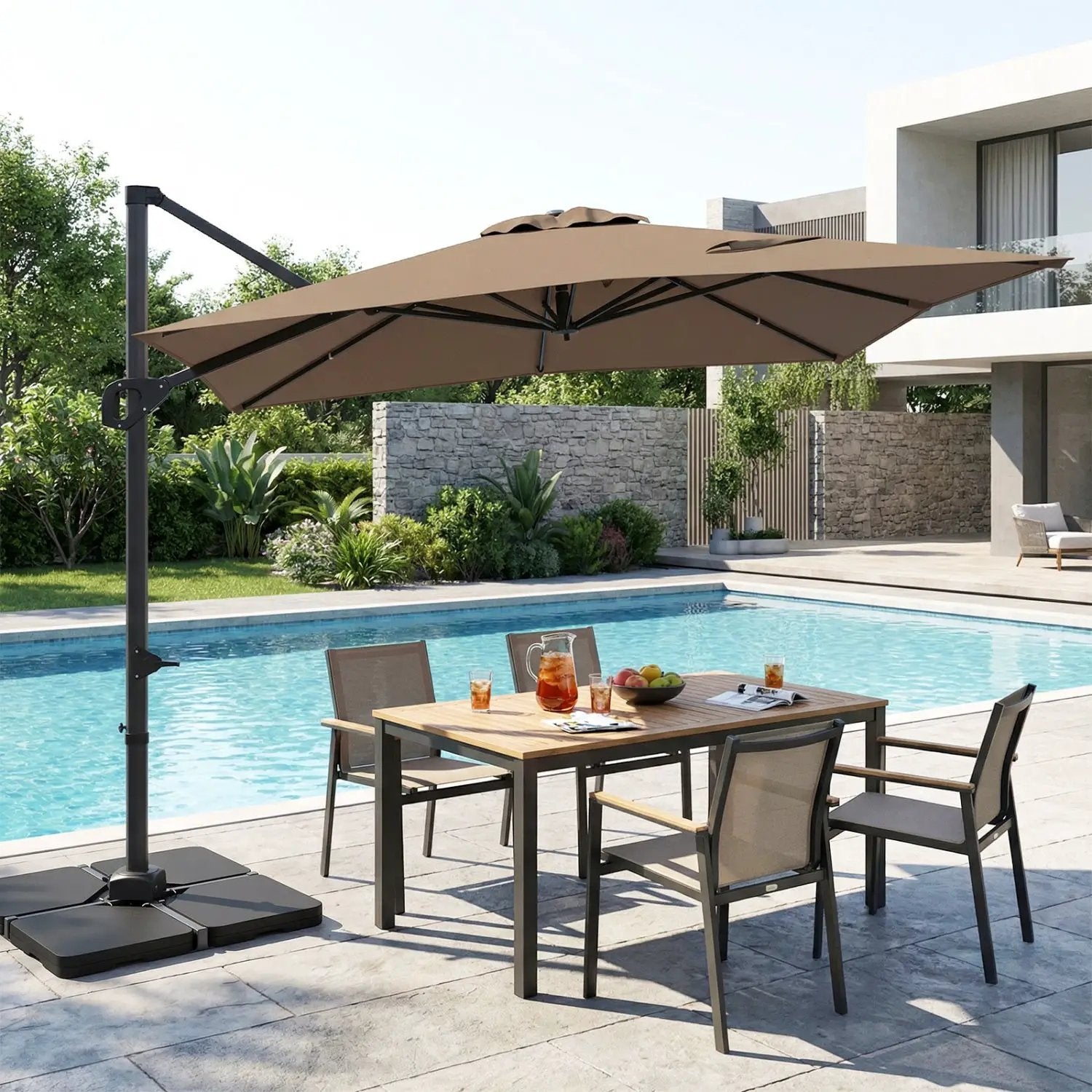 Offset Hanging Patio Umbrella 11x9 ft with 220 lb Base by DirectDeals