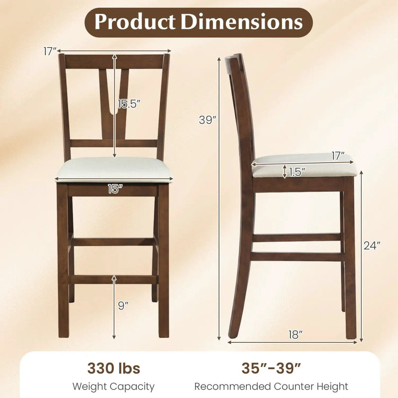 Counter Height Bar Stools with V-Back - Set of 2 by DirectDeals