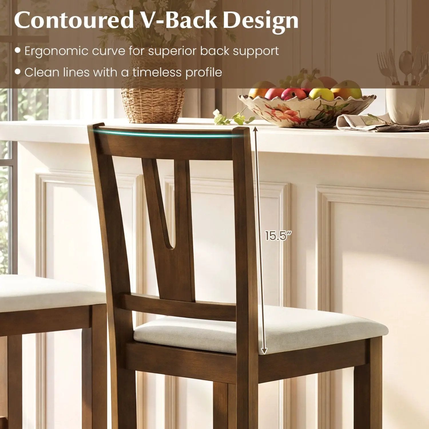 Counter Height Bar Stools with V-Back - Set of 2 by DirectDeals
