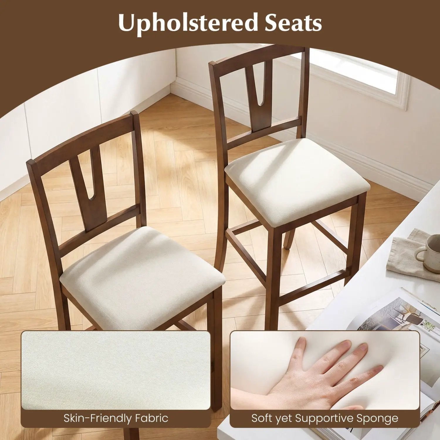 Counter Height Bar Stools with V-Back - Set of 2 by DirectDeals