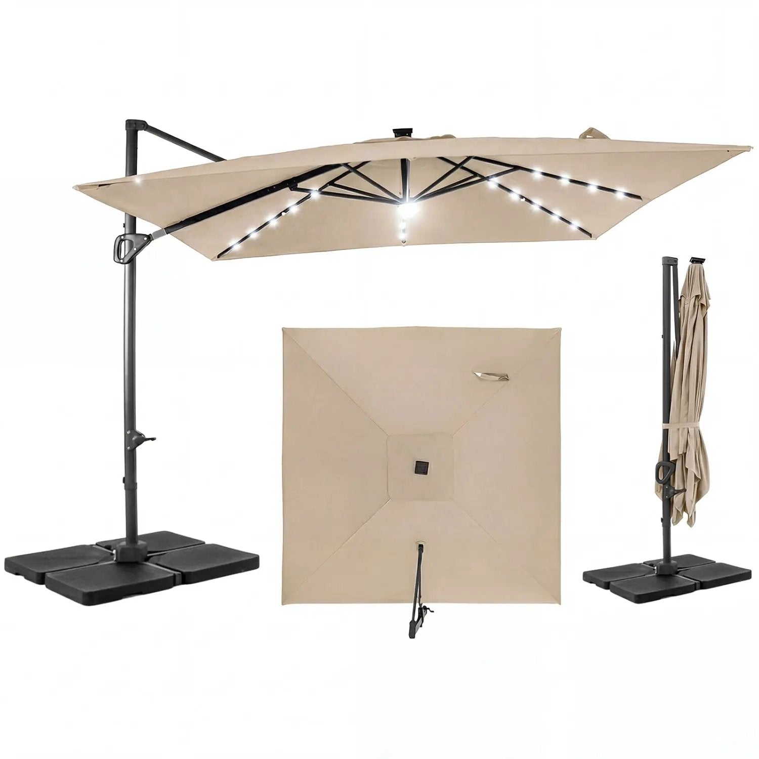 10 FT Cantilever Patio Umbrella with Solar LED Lights & Base by DirectDeals