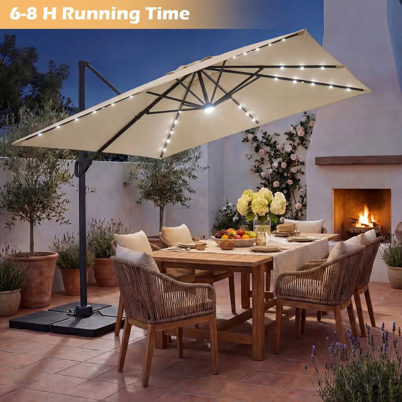 10 FT Cantilever Patio Umbrella with Solar LED Lights & Base by DirectDeals