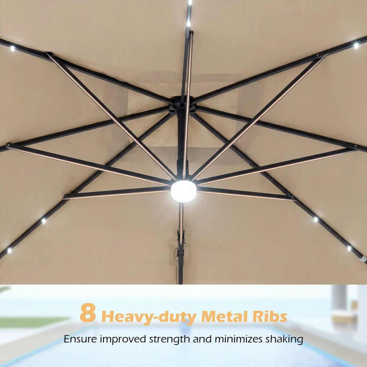 10 FT Cantilever Patio Umbrella with Solar LED Lights & Base, photo 8 of 40